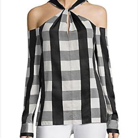 Rag & Bone Women’s Collingwood Black White Plaid Cold Shoulder Twist Front M - Picture 1 of 14